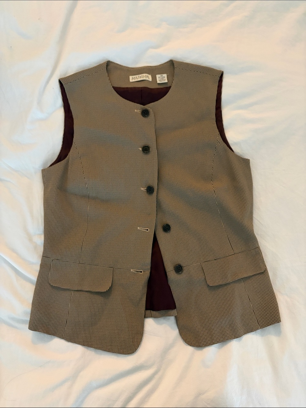 Ann Taylor Brown Gingham Sleeveless Vest